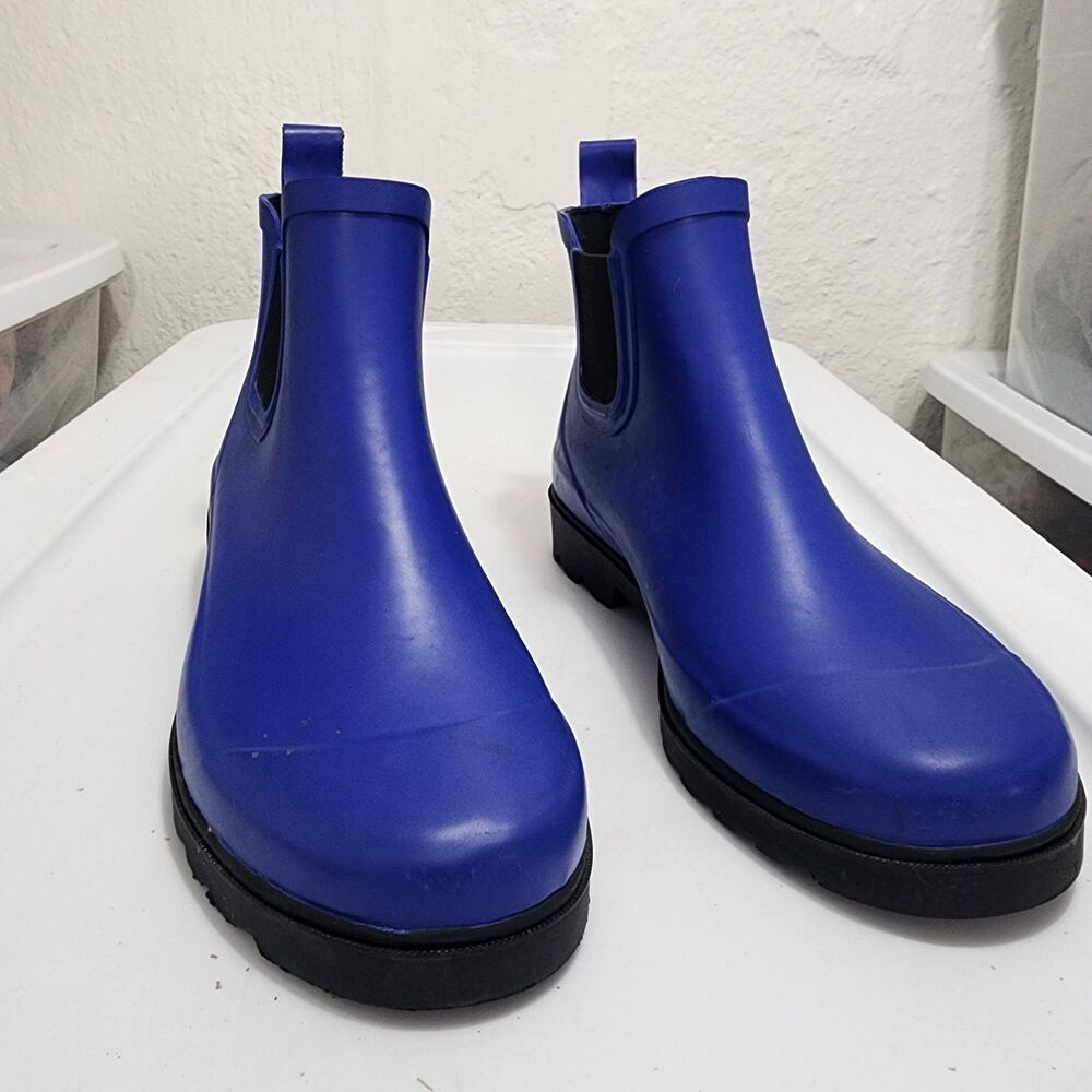 Vintage Y2K Ralph Lauren Polo Sport Blue Rubber Ankle Rain Boots Womens Size 10B